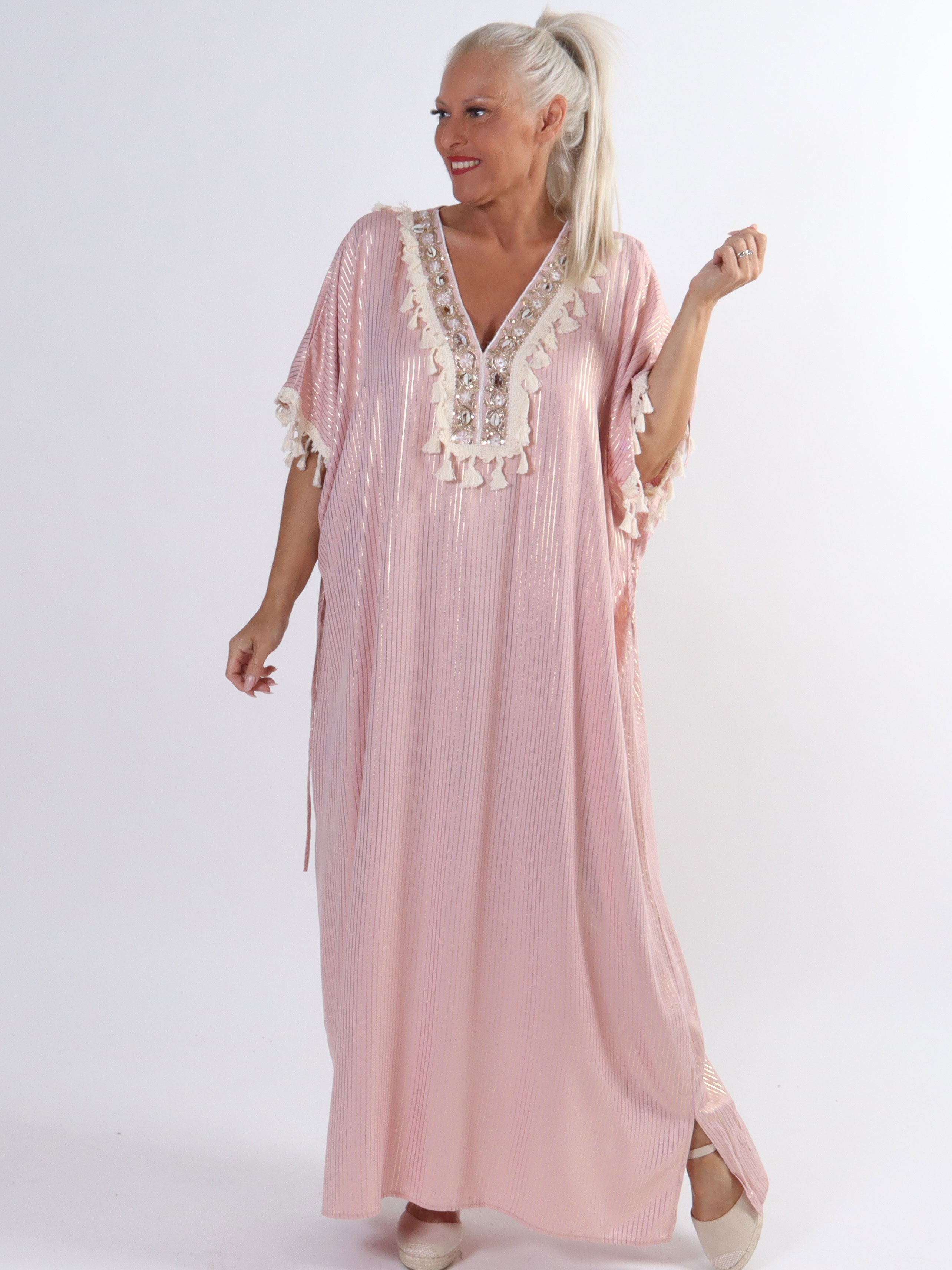 Dua Stripe - Lang plus size tunikakjole med broderet detaljer